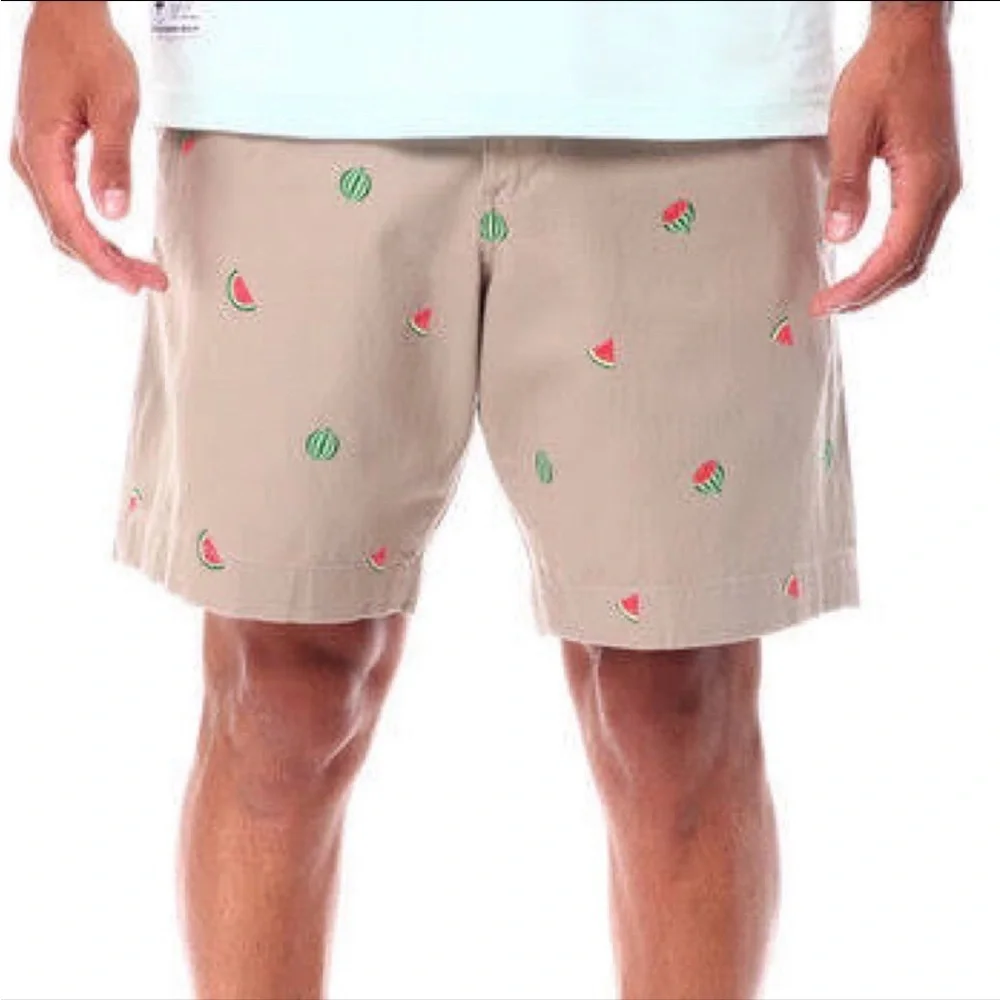 Chaps Coastland Wash Men's Vintage Khaki Watermelon Print Graphic Casual Shorts